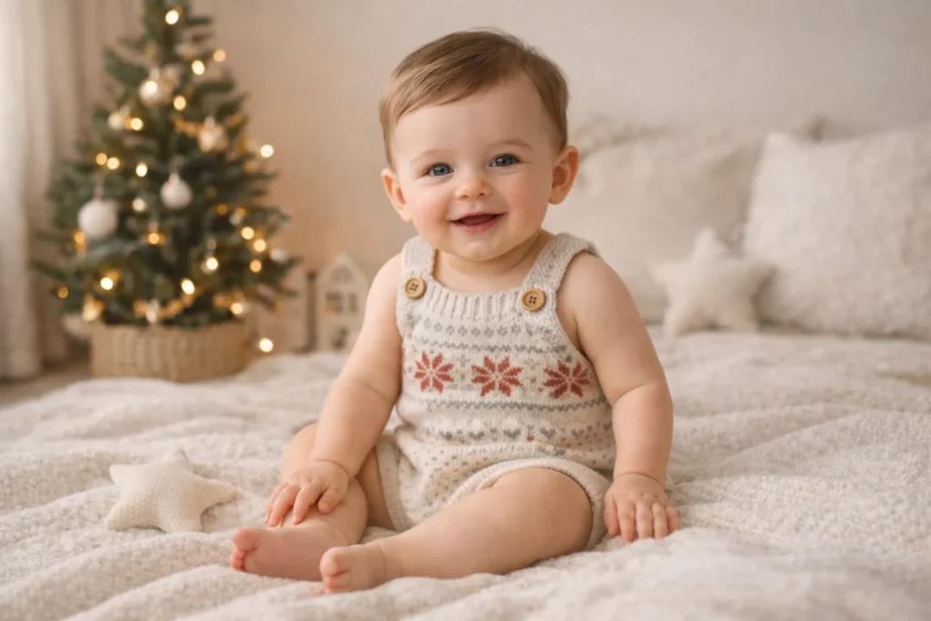 Baby boy dressed in a festive holiday outfit