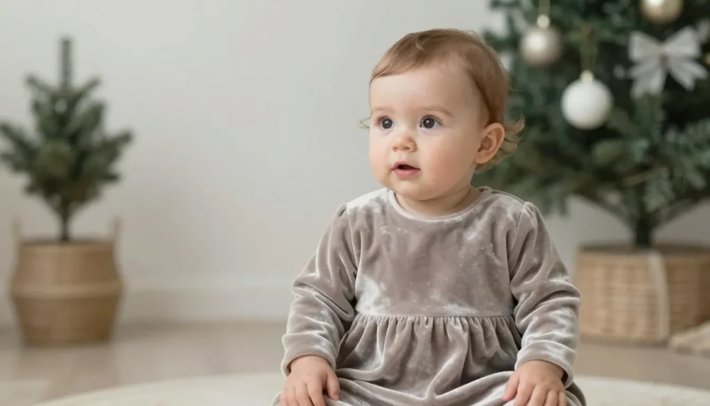 Baby girl dressed in a festive holiday outfit