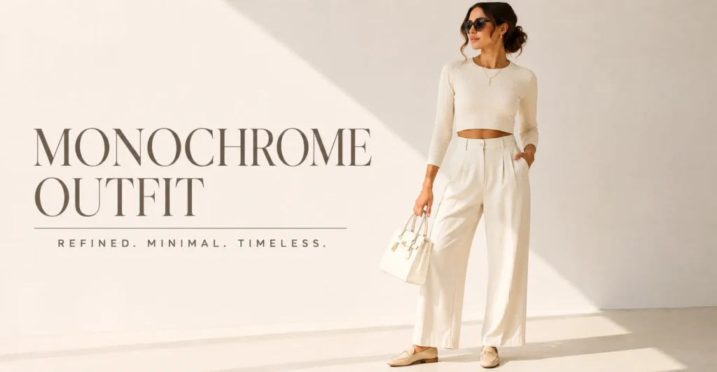 Cropped Top Outfit Ideas: Stylish Looks for Every Occasion 9 Monochrome Cropped Top Outfit with neutral tones and tailored pieces.