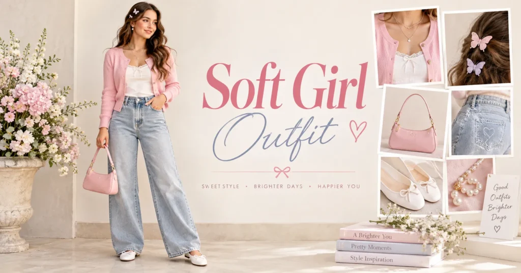 Soft Girl Outfit Ideas: 20+ Stunning Looks for Every Style 5 Soft Girl Outfit featuring pastel cardigan, light-wash jeans, ballet flats, and feminine accessories