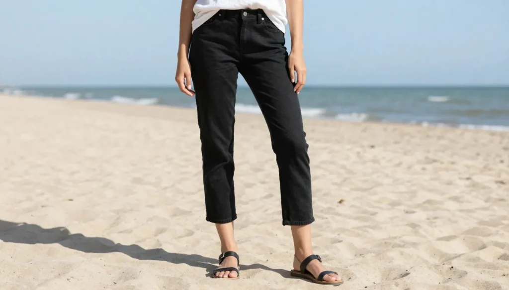 Summer black jeans outfit with lightweight fabrics