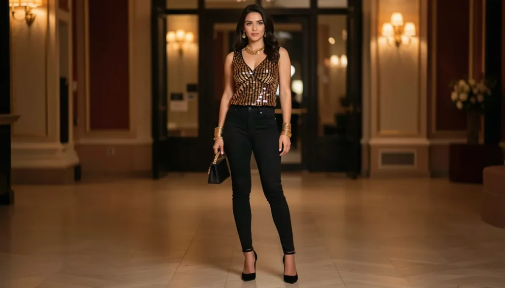 Dressy black jeans outfit for date night