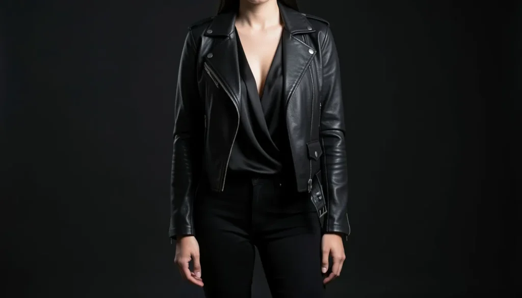 All-black outfit styled with black jeans and mixed textures