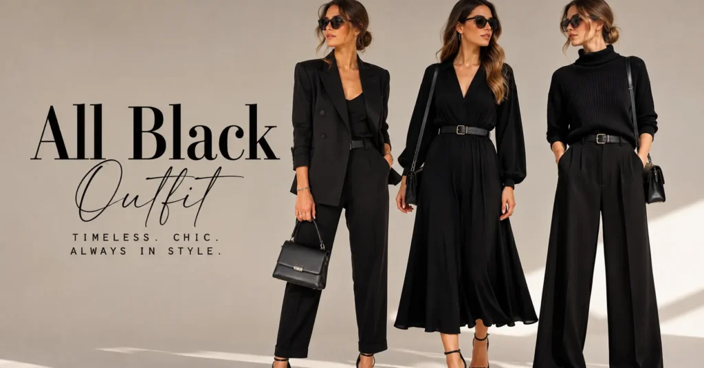 All Black Outfit inspiration featuring elegant monochrome fashion styles for women.