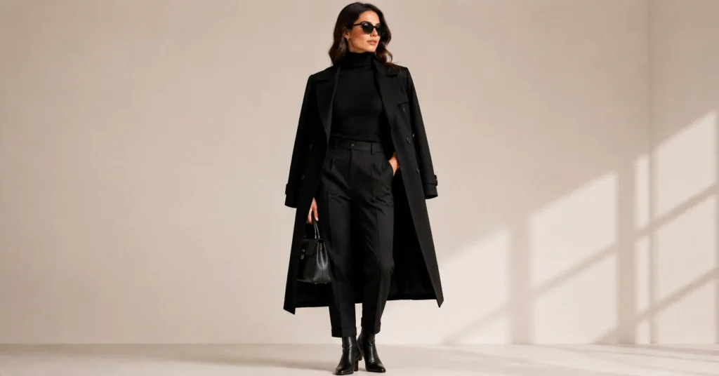 Autumn All Black Outfit with stylish layered fashion.