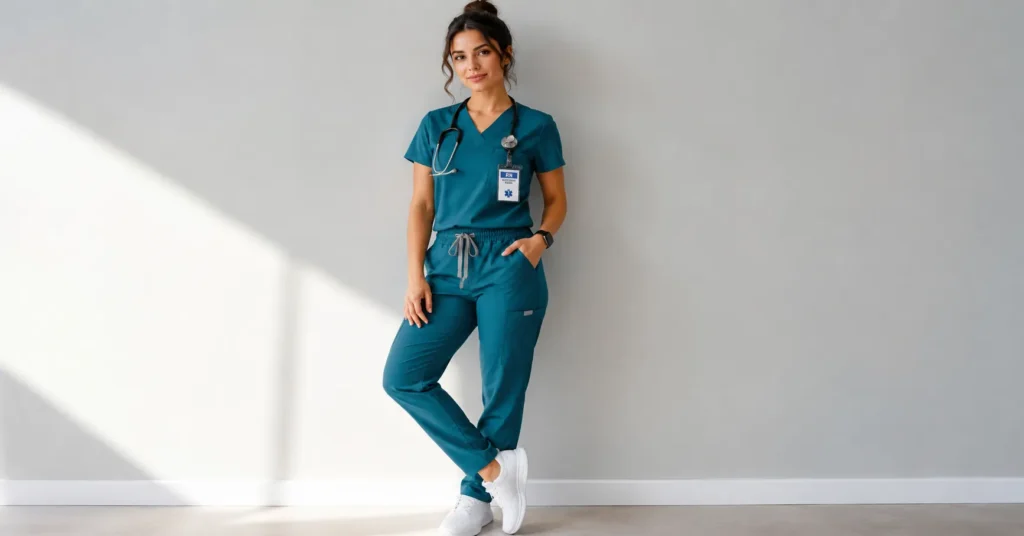 Supportive footwear paired with a stylish Nurse Outfit for healthcare professionals.