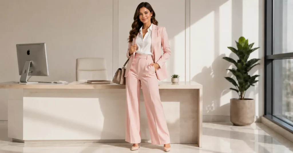 Pink Valentine's Outfit Ideas: Stylish Looks for Every Celebration 8 Pink Valentines Outfit Ideas featuring a stylish pink power suit.