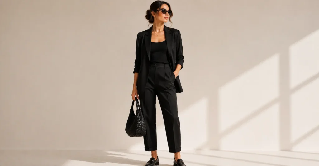 Spring All Black Outfit with lightweight layers.