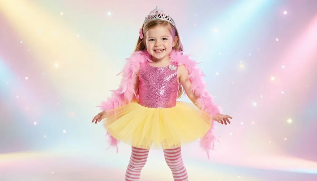 Classic Fancy Nancy outfit with tutu skirt and feather boa