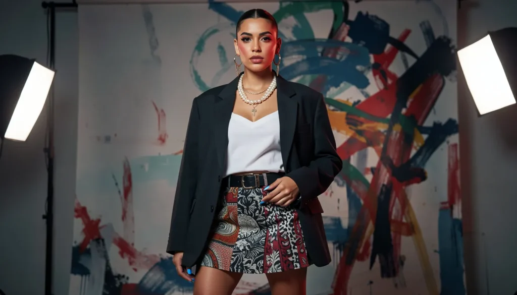 Bad Bunny outfits challenging gender norms with skirts and pearls