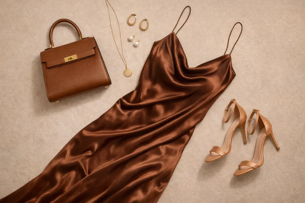 Accessories for styling a brown silk outfit