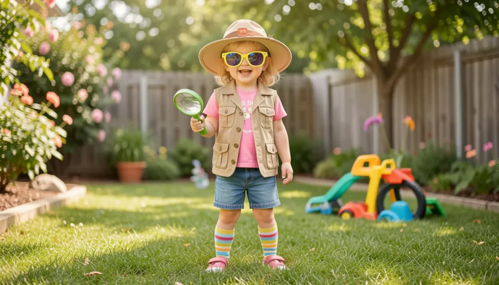 Fancy Nancy explorer outfit with vest and playful accessories