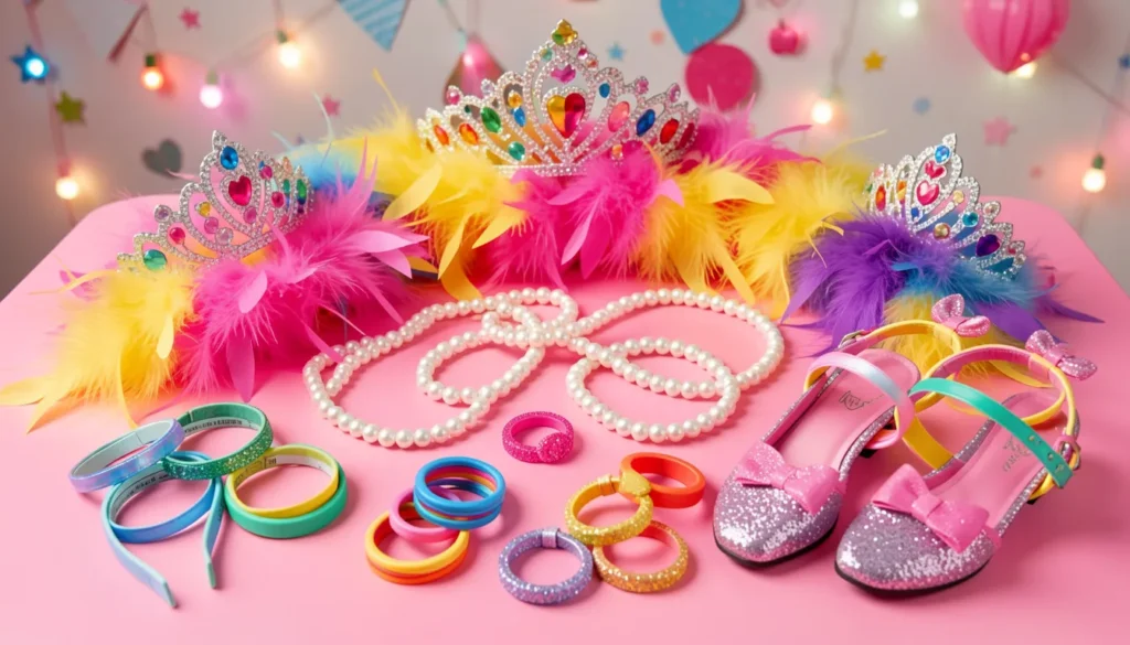 Fancy Nancy accessories including tiaras boas and jewelry