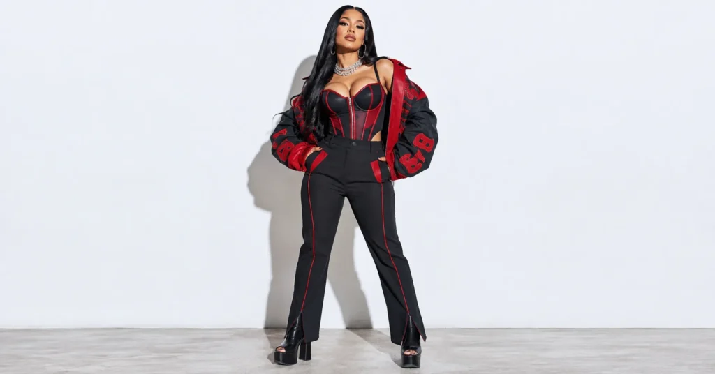 Cardi B Concert Outfits featuring a confident form-fitting corset and tailored silhouette