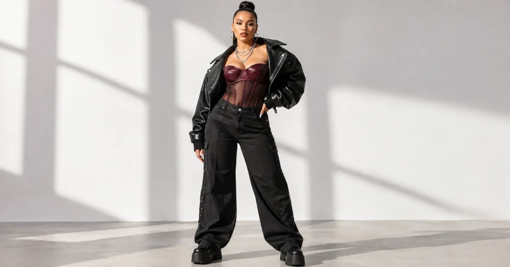 Cardi B Concert Outfits featuring a structured corset, stylish bodysuit-inspired top, and statement accessories