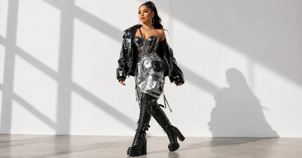 Cardi B Concert Outfits with statement boots, platform sneakers, and comfortable concert footwear