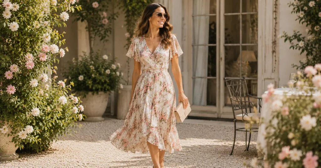 Spring Wedding Outfit: What to Wear for Every Dress Code, Venue & Weather Twist 10 Floral fashion from the Spring Wedding Outfit Style Guide.