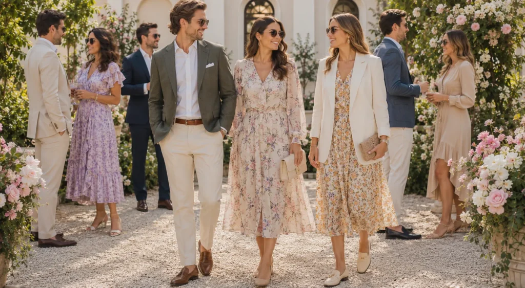 Spring Wedding Outfit: What to Wear for Every Dress Code, Venue & Weather Twist 6 Garden wedding fashion from the Spring Wedding Outfit Style Guide.