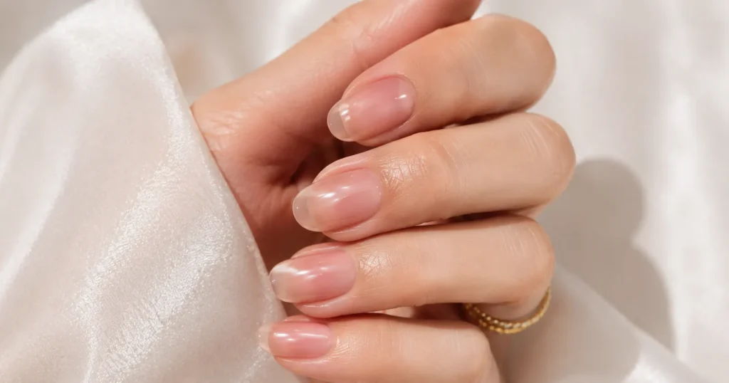 Jelly Nails: The Complete Guide to Trendy Colors, Designs & Styling Ideas 8 Lip gloss jelly nails with a soft glossy translucent nude finish.