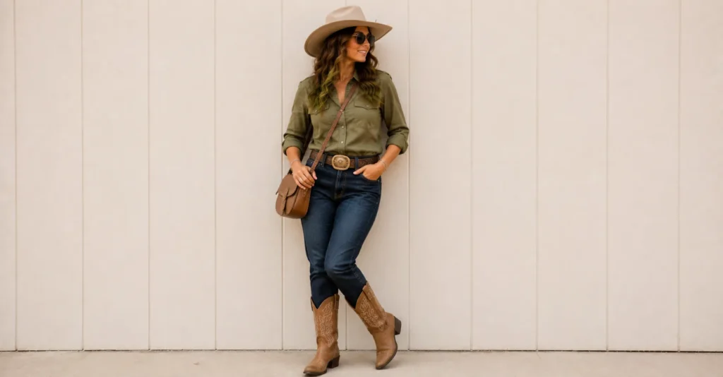 Luke Bryan Concert Outfit Ideas: Boots, Denim & Country Style 20 Luke Bryan Concert Outfit Ideas featuring dark denim, olive tones, rugged cowboy boots, and practical country concert accessories.