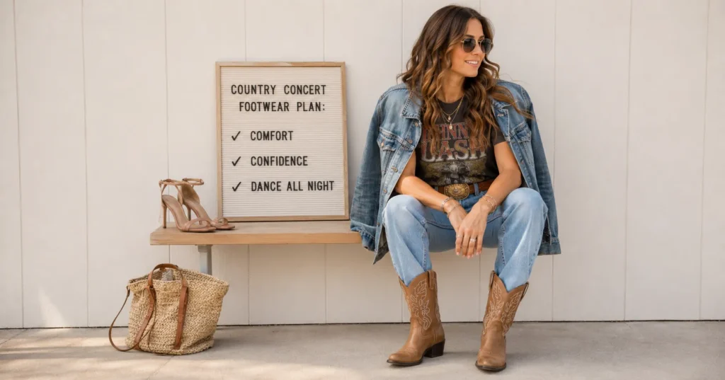 Luke Bryan Concert Outfit Ideas: Boots, Denim & Country Style 16 Luke Bryan Concert Outfit Ideas showing comfortable cowboy boots as a practical alternative to stilettos and high heels