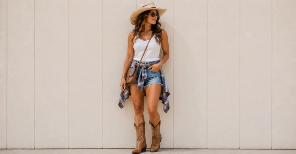Luke Bryan Concert Outfit Ideas: Boots, Denim & Country Style 18 Luke Bryan Concert Outfit Ideas with denim shorts, cowboy boots, and a lightweight flannel for changing temperatures.