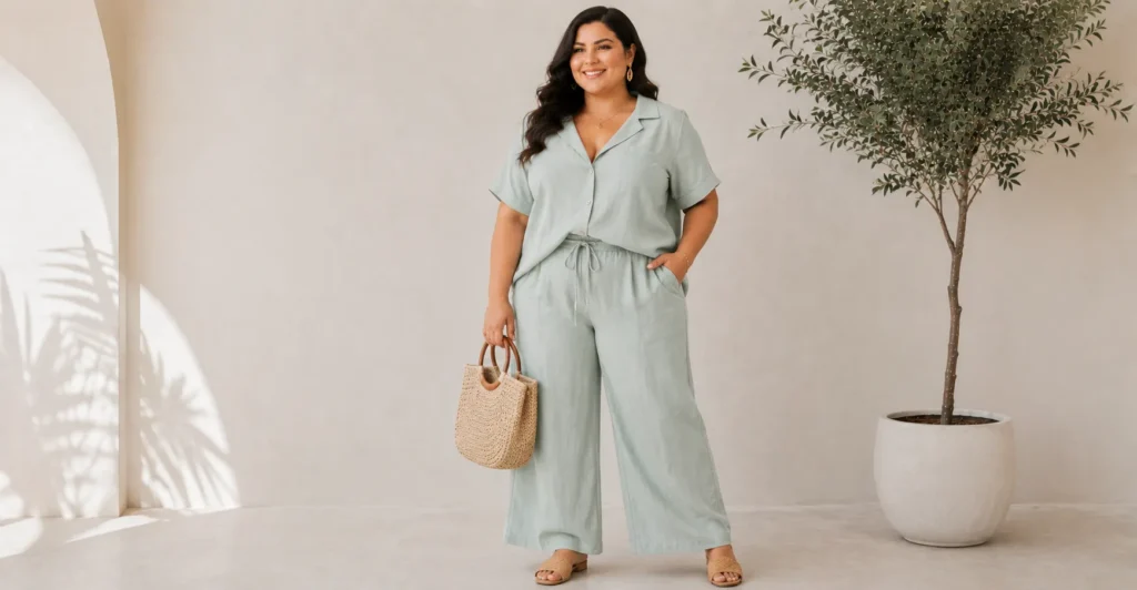Plus Size Birthday Outfit Ideas: Stunning Looks You'll Absolutely Love 12 Matching linen sets for stylish Plus Size Birthday Outfit Ideas.