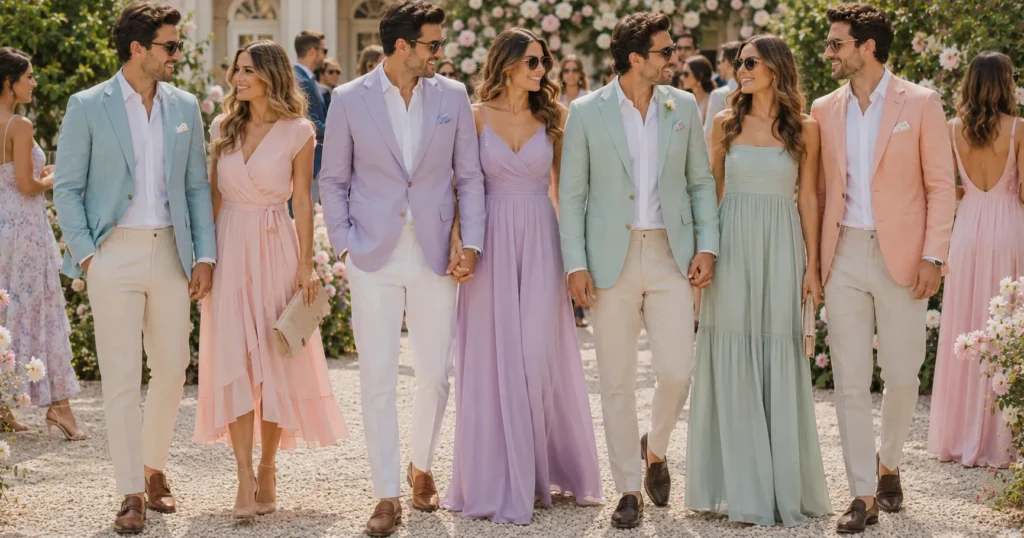 Spring Wedding Outfit: What to Wear for Every Dress Code, Venue & Weather Twist 7 Pastel outfit ideas from the Spring Wedding Outfit Style Guide.