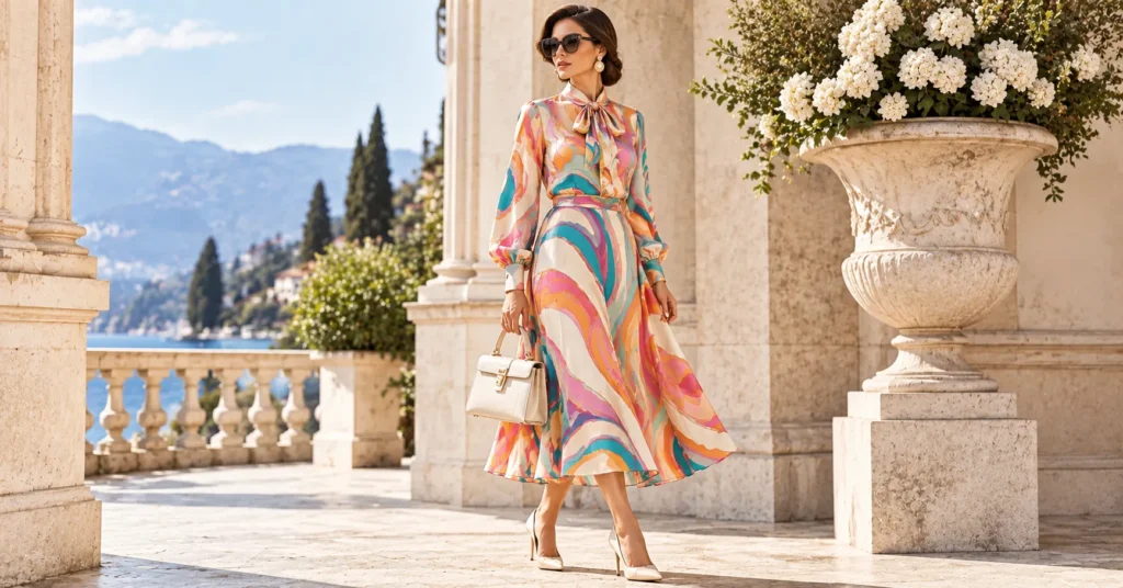 Pucci Outfit Ideas: Stunning Ways to Style Bold Prints 16 Pucci outfit inspired by authentic vintage colorful silk fashion and archival styling