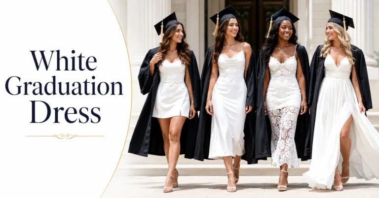 Adult women wearing elegant White Graduation Dress styles for graduation day.