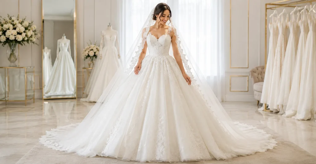 Guide to Choosing Bridal Gowns featuring a classic Ball Gown wedding dress.