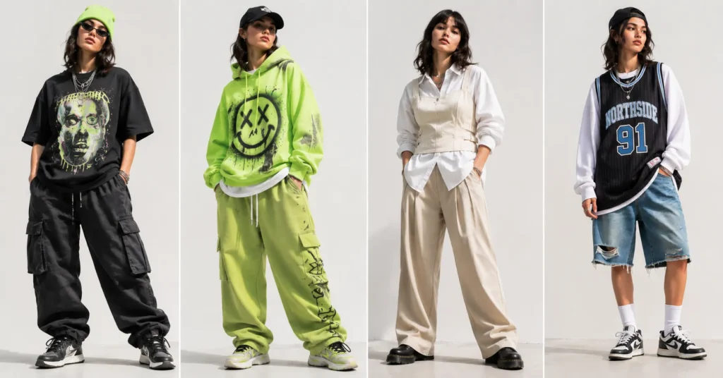 Billie Eilish Concert Outfit Ideas outfit matrix featuring grunge, colorful, vintage and Y2K concert looks