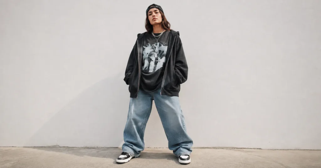 Billie Eilish Concert Outfit Ideas with oversized graphic shirts, baggy denim and layered streetwear