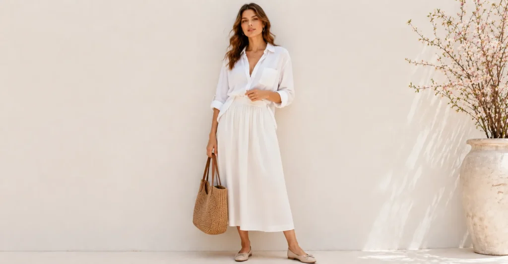 Spring Photoshoot Outfits That Make Every Photo Look Effortlessly Chic 6 Breathable cotton and linen Spring Photoshoot Outfits for comfortable outdoor sessions.
