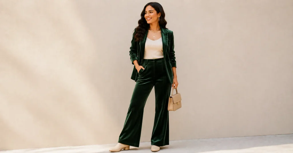 15 Bruno Mars Concert Outfit Ideas: What to Wear in 2026 16 Bruno Mars Concert Outfit Ideas featuring an emerald velvet blazer and flared trousers