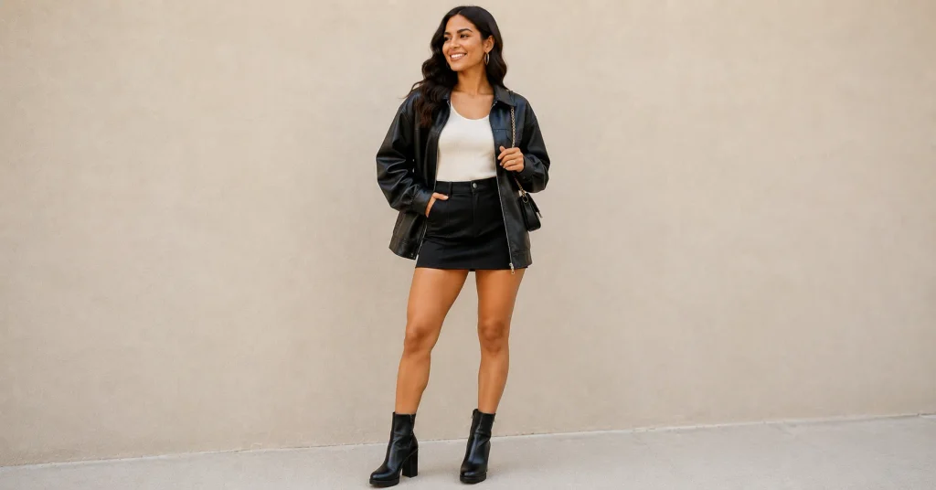 15 Bruno Mars Concert Outfit Ideas: What to Wear in 2026 9 Bruno Mars Concert Outfit Ideas with a leather jacket, mini skirt and ankle boots