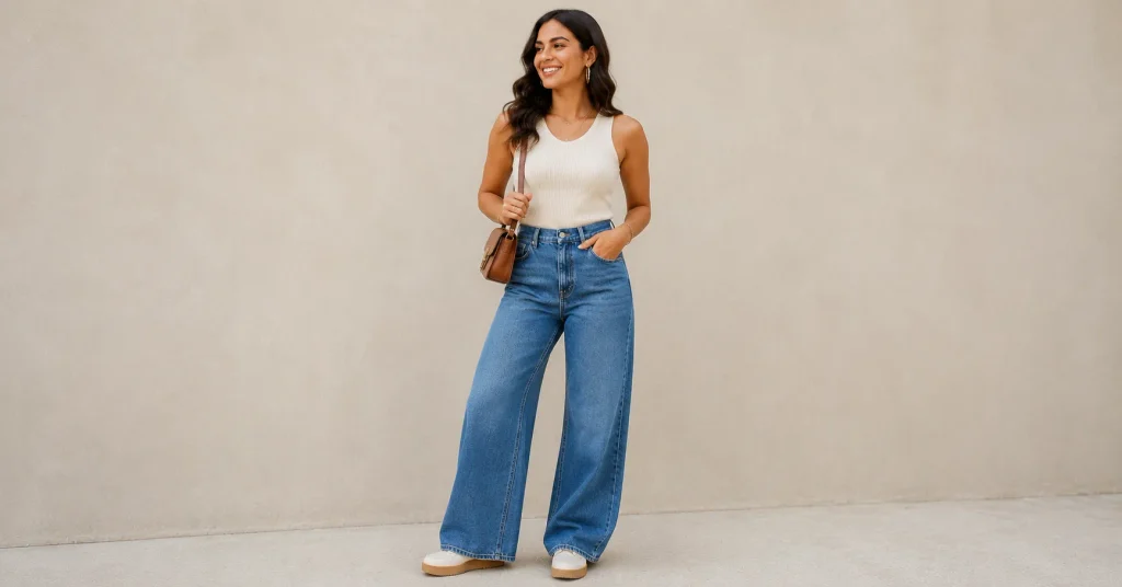 15 Bruno Mars Concert Outfit Ideas: What to Wear in 2026 5 Bruno Mars Concert Outfit Ideas featuring wide-leg jeans, a fitted ribbed top and layered gold chains