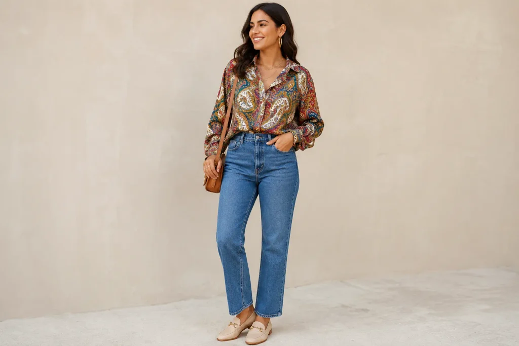 15 Bruno Mars Concert Outfit Ideas: What to Wear in 2026 3 Bruno Mars Concert Outfit Ideas with a retro silk shirt, high-waisted jeans and gold jewelry