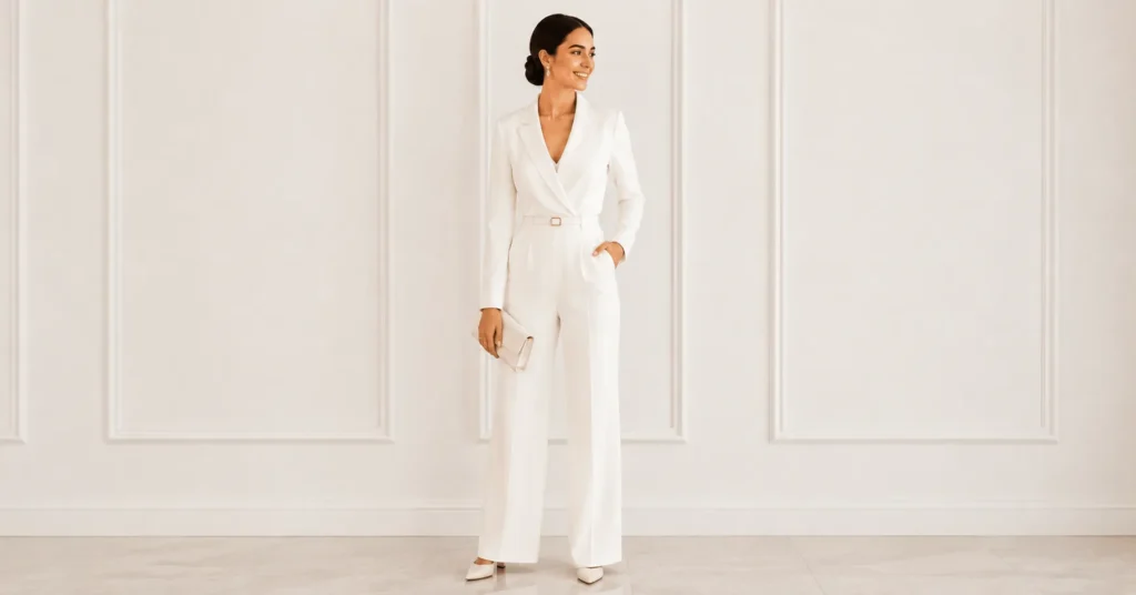 Civil Wedding Outfit Ideas: The Complete Guide for Modern Couples 5 Civil Wedding Outfit Ideas featuring a modern bridal jumpsuit.