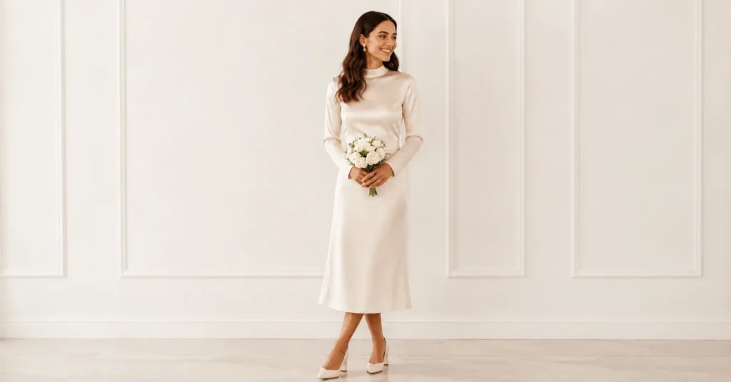 Civil Wedding Outfit Ideas: The Complete Guide for Modern Couples 4 Civil Wedding Outfit Ideas with an elegant midi dress