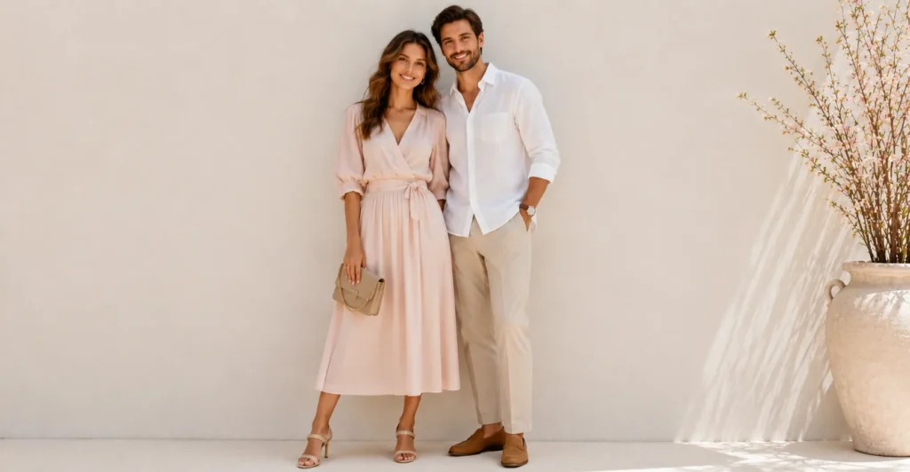 Spring Photoshoot Outfits That Make Every Photo Look Effortlessly Chic 9 Coordinated Spring Photoshoot Outfits for couples and engagement photography.