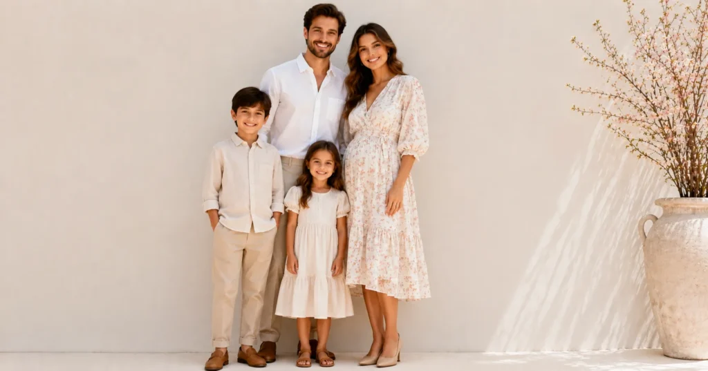 Spring Photoshoot Outfits That Make Every Photo Look Effortlessly Chic 11 Coordinated family Spring Photoshoot Outfits for timeless spring portraits.