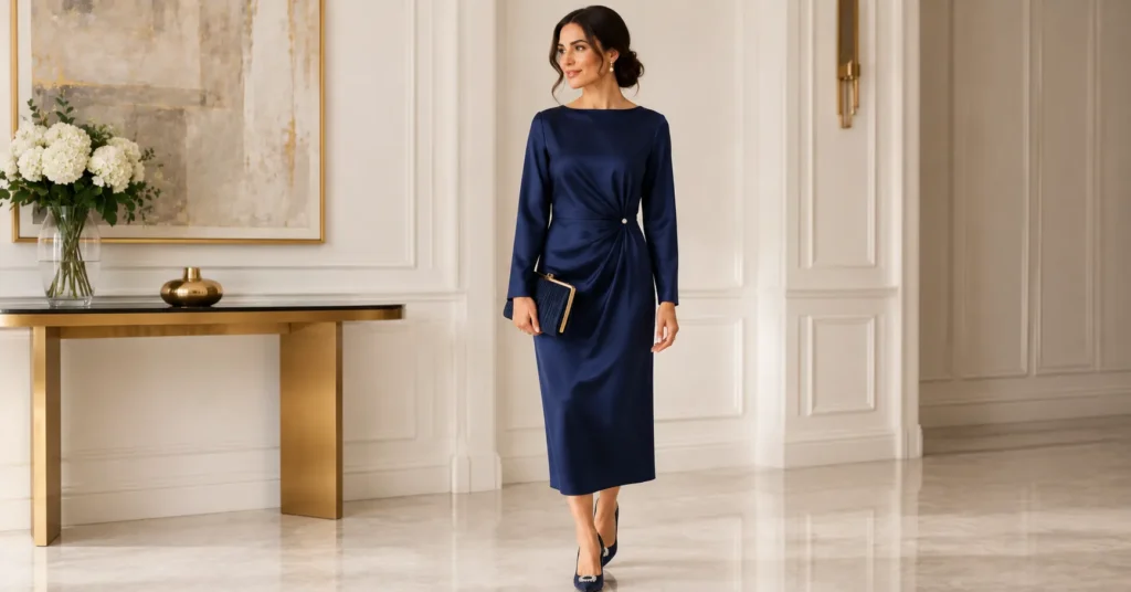 Elegant evening Navy Blue Outfits for sophisticated special occasions.