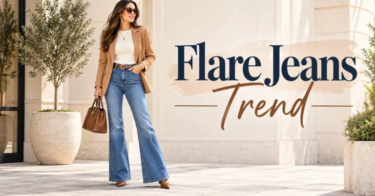Flare Jeans Trend outfit with tailored blazer and pointed boots