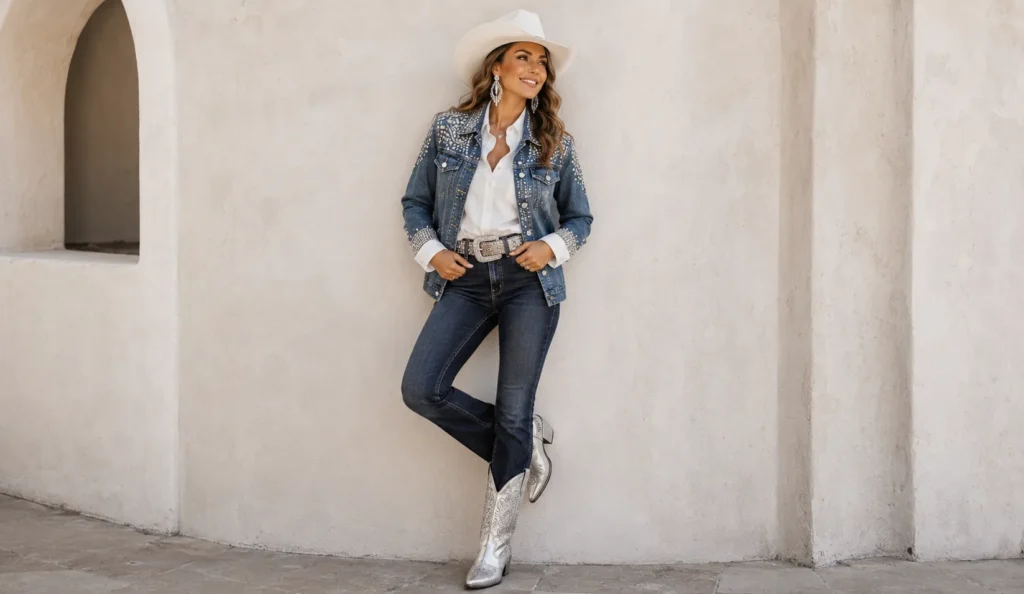 Stagecoach Outfit Ideas: Your Festival Style Guide 7 Glamorous Stagecoach Outfit Ideas with rhinestone western fashion and cowboy boots.