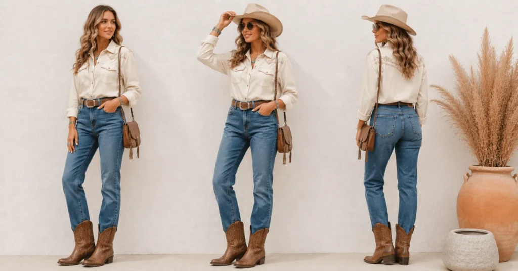 Morgan Wallen Concert Outfit Ideas featuring comfortable classic cowboy boots with jeans