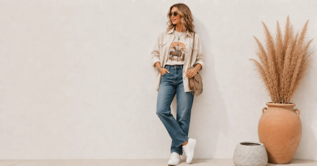 Morgan Wallen Concert Outfit Ideas featuring comfortable white sneakers with jeans and a country graphic tee