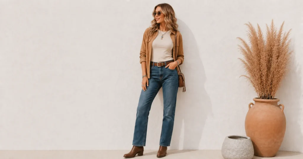 Morgan Wallen Concert Outfit Ideas featuring leather ankle boots with jeans and a casual western outfit