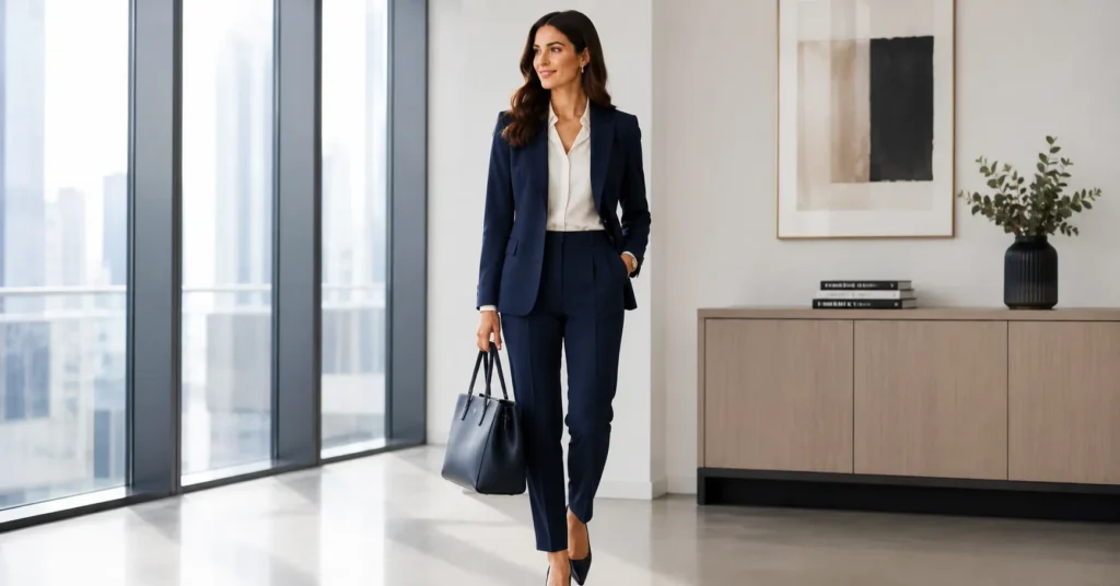 Professional Navy Blue Outfits for modern office wear and business fashion.