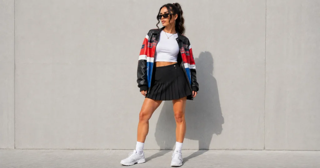 Rap Concert Outfit Ideas: Stylish Looks for Every Venue 6 Rap Concert Outfit Ideas featuring a pleated skort, racing jacket and modern streetwear pieces